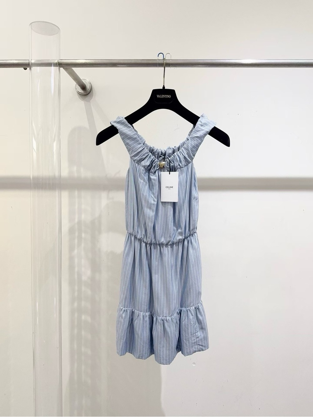 Celine Light Blue & White Striped Tiered Sundress
